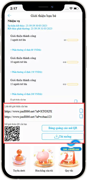 Bước 3: Sao chép link hoặc tải mã QR gửi cho bạn bè đăng ký